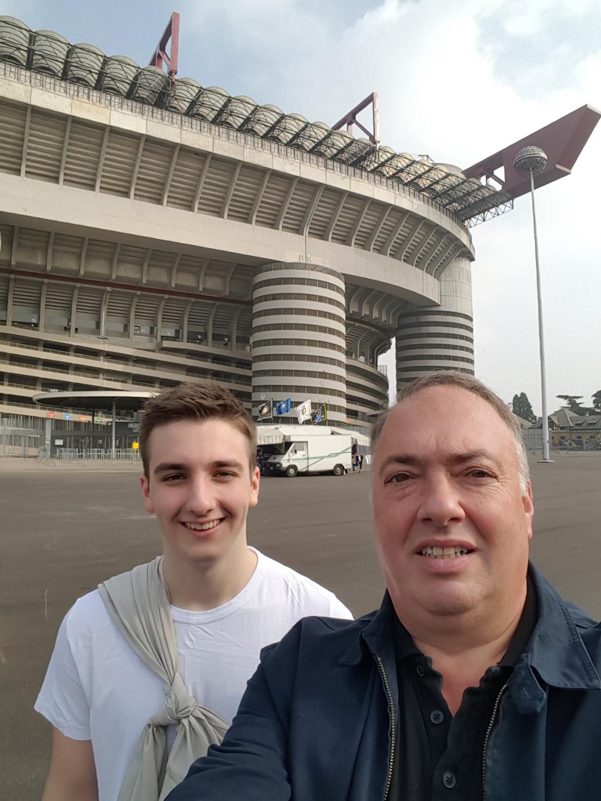 Saints fans Roger and Will at the San Siro.