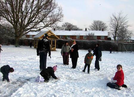 Snow covers Hampshire Children play in the snow at Mansel Park Primary School