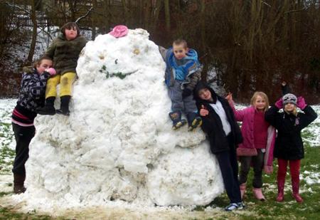 Snow covers Hampshire - Mega monster snowman by Karen