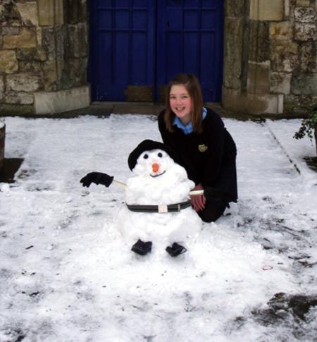 Snow covers Hampshire - 'Archie' by Cala Ricketts outside St Michaels in Southampton