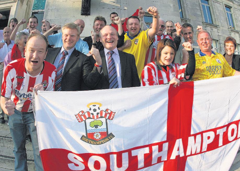 Fans and councillors show their support for the Saints outside Southampton Civic Centre