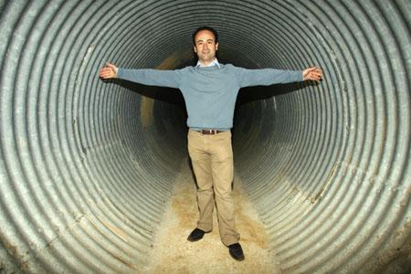 Architect Steve Bernardez in the escape tunnel to the nuclear bunker