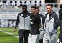 Adam Lallana with Albion team-mates ahead of Saturday's game at Newcastle