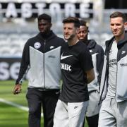 Adam Lallana with Albion team-mates ahead of Saturday's game at Newcastle