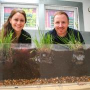 Charlotte Carne from the Species Recovery Trust (left) and Jack Williams from Paultons Park