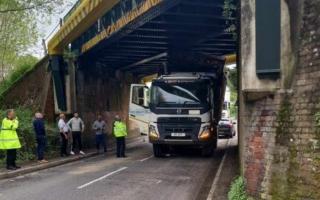 Lorry stuck under Greatbridge Road bridge