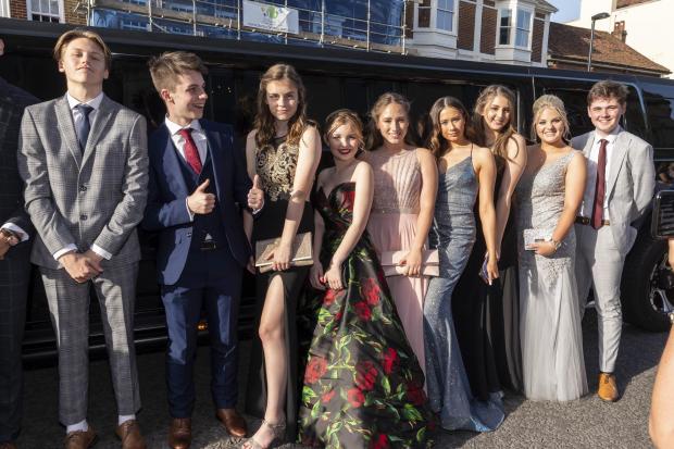 Thornden School pupils arrive at the Guildhall in WInchester for their school prom..