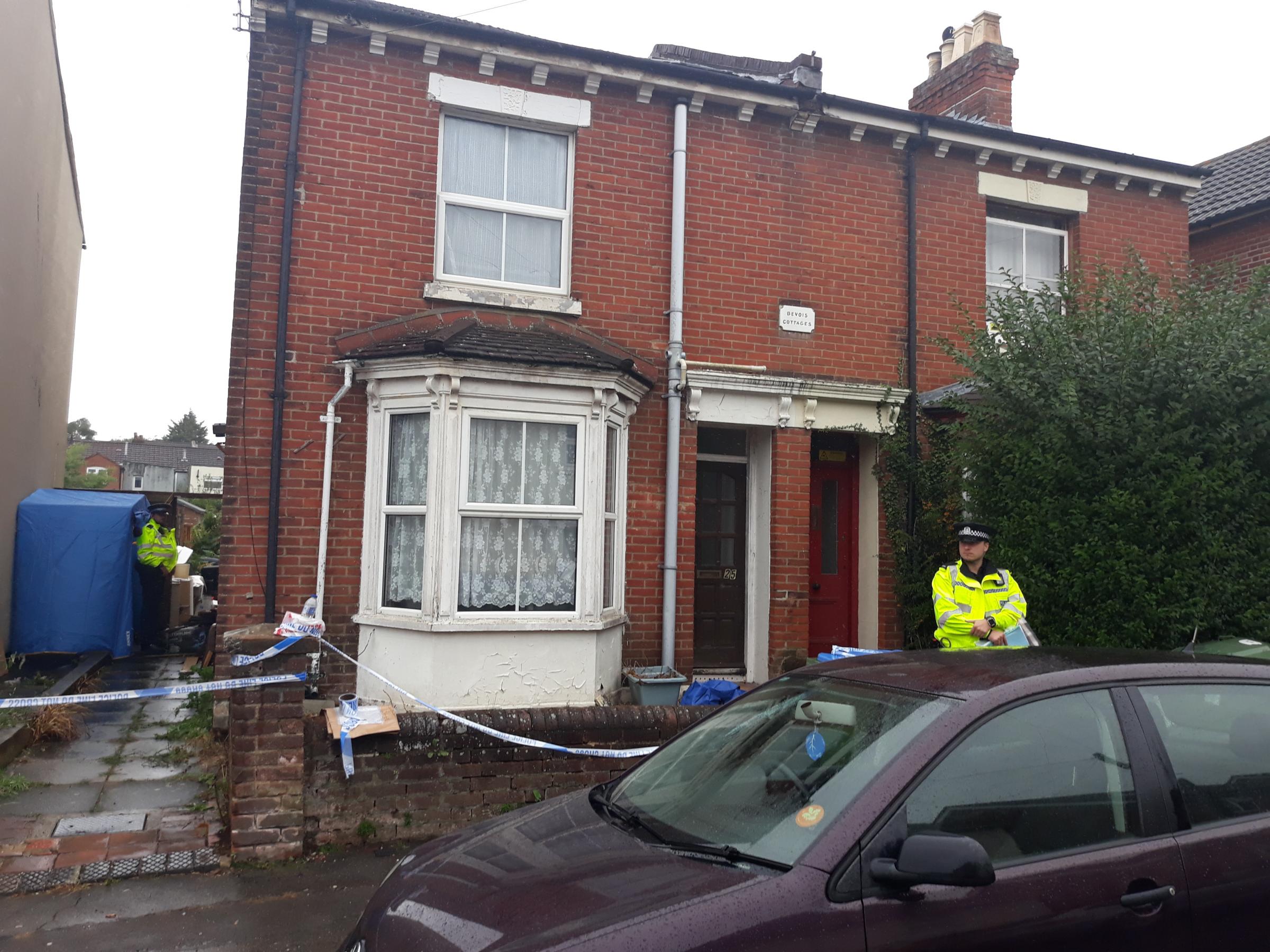 Police at an address in Spear Road Southampton after a body was found