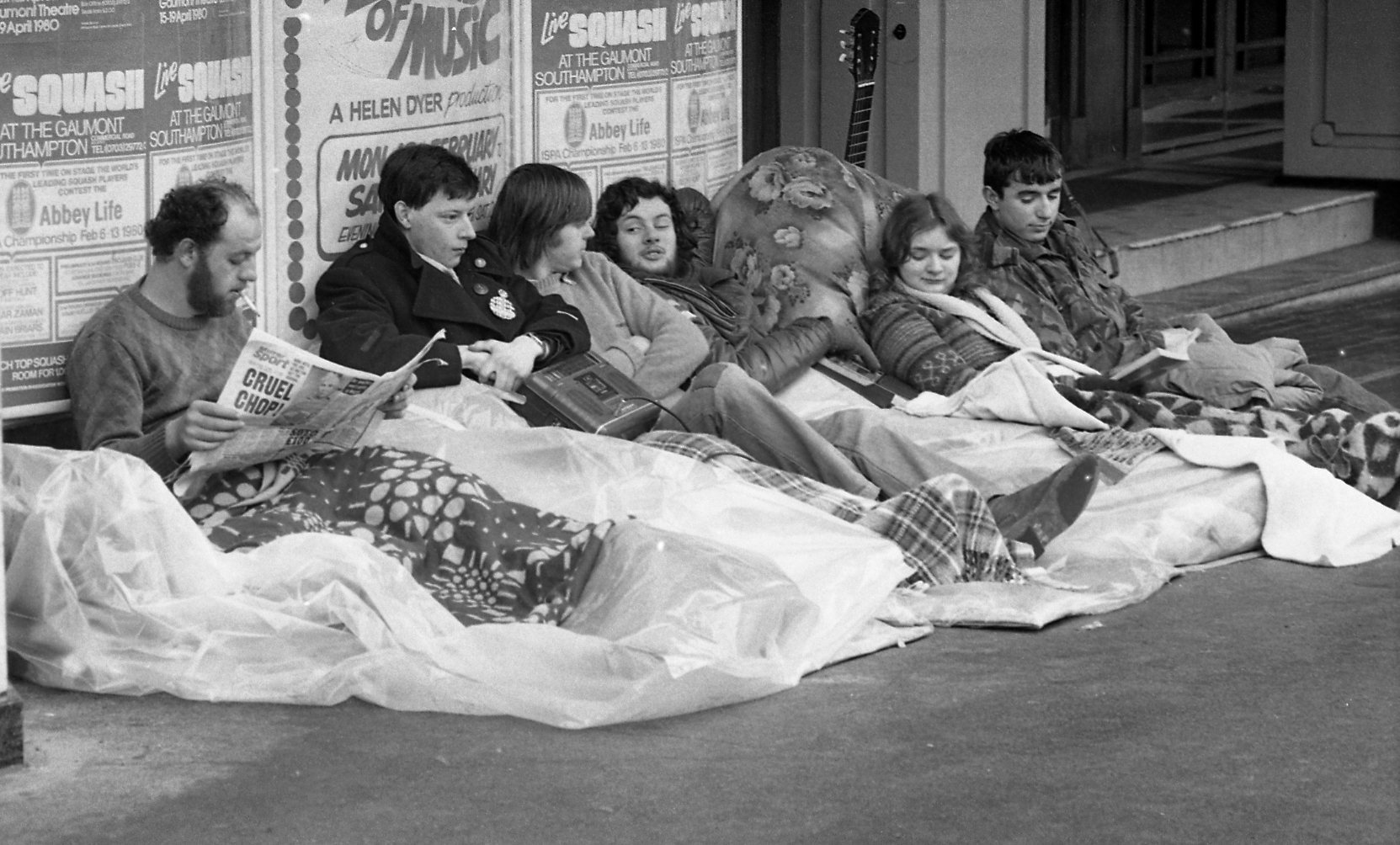 Genesis fans wait outside The Gaumont for tickets - January 1980.