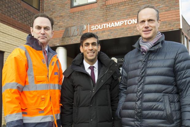 Daily Echo: Rishi Sunak visiting the Port of Southampton as chief secretary to the treasury in February this year, with Alastair Welch (left) and Julian Walker of ABP