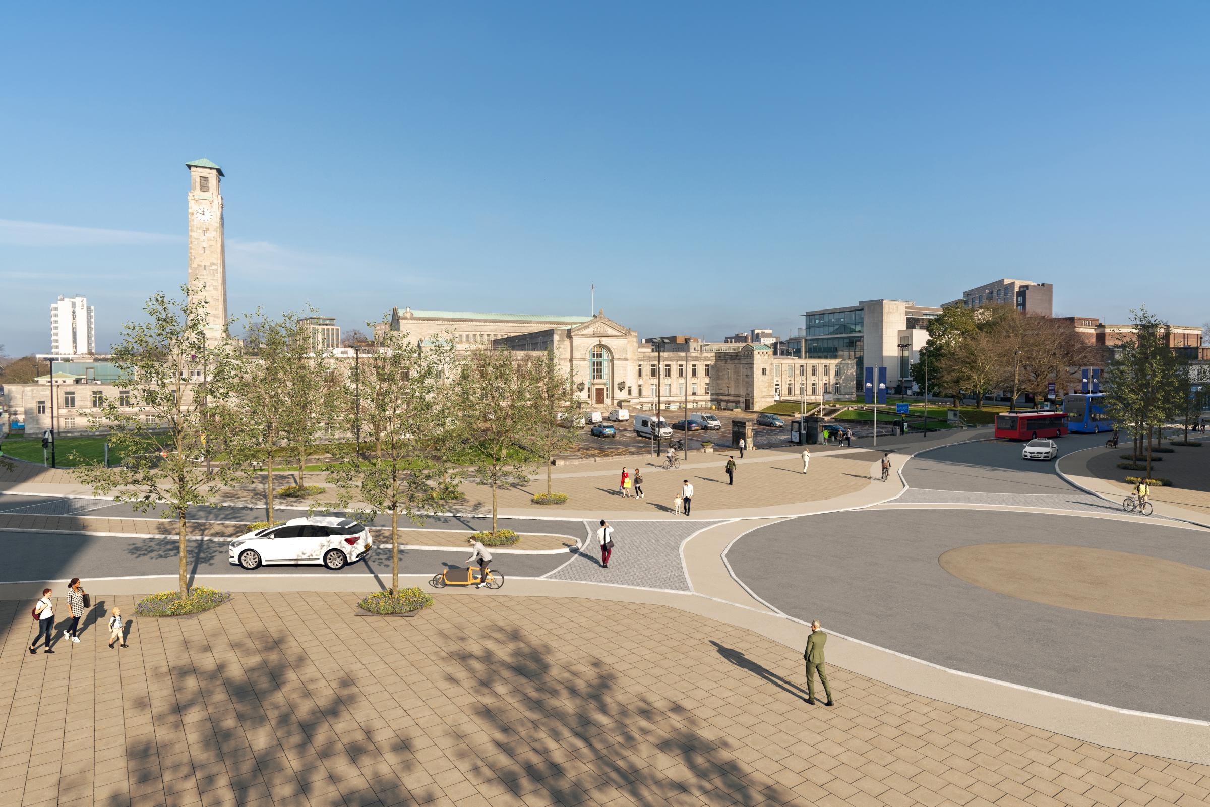 An artist’s impression of how Civic Centre Place could look, complete with a new roundabout