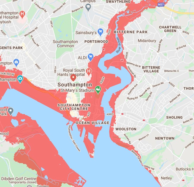 How Southampton appears on the map. Picture: Climate Central