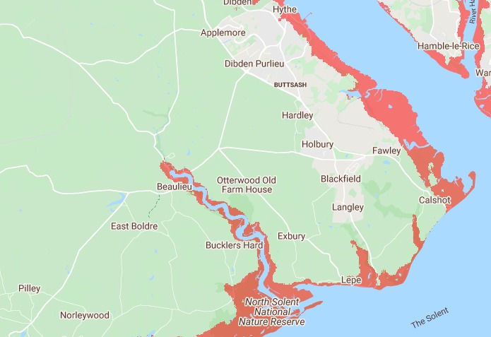 How parts of the New Forest appear on the map. Picture: Climate Central