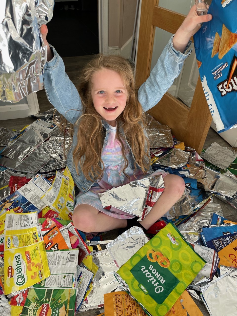 Teya Bye, seven, from Warsach has been collecting empty crisp packets to transform them into blankets for the homeless men and women in Gosport and Fareham