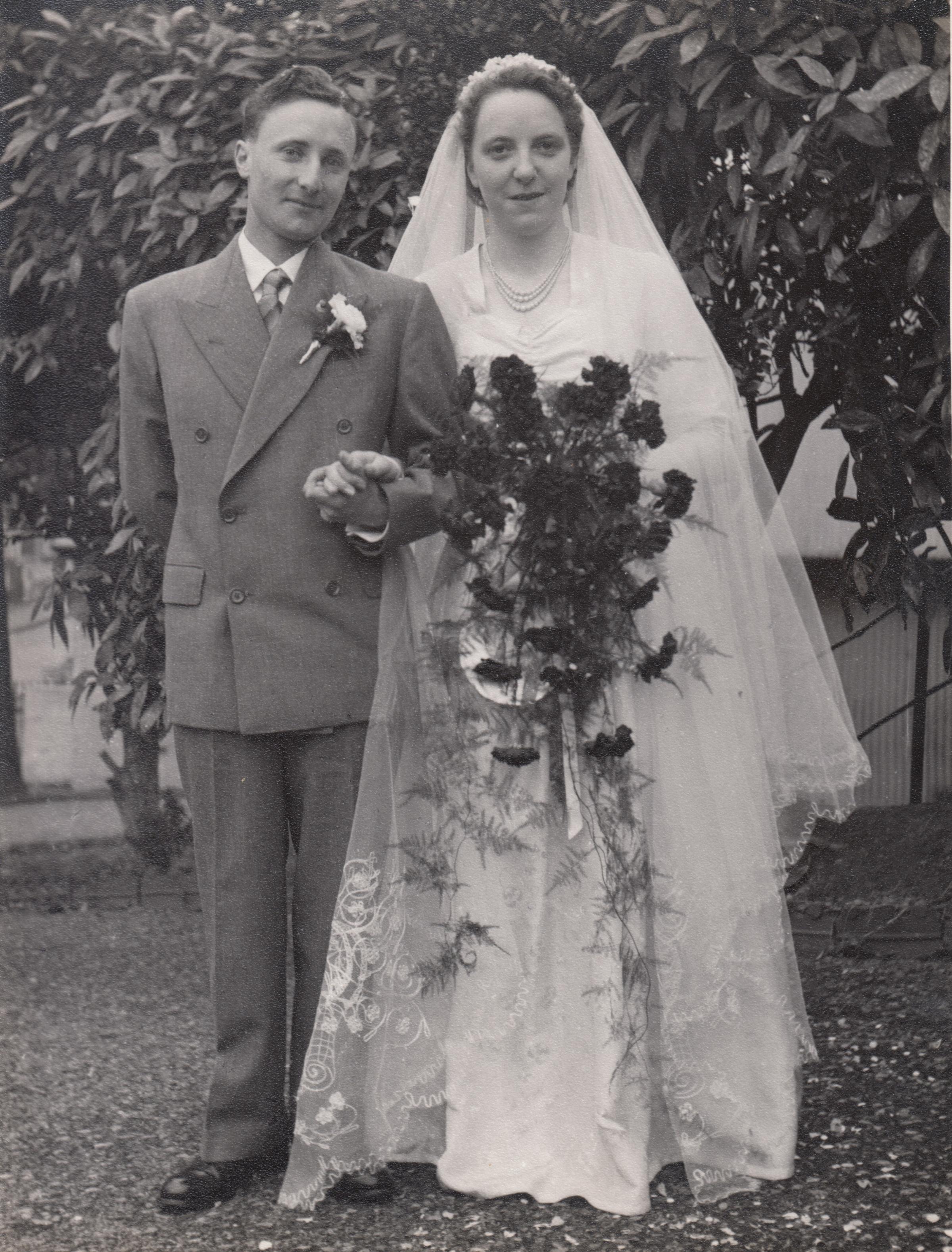 Iris and Philip Townsend on their wedding day in Bath in December 1953.