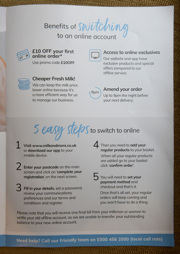 The company Milk & More sent out a leaflet on April 24 asking customers to set up an online account.Photos by Solent News.