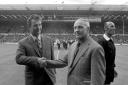 File photo dated 10-08-1974 of Leeds United Manager Brian Clough (left) shakes hands with Liverpool Manager Bill Shankly before the kick off