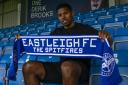 Tristan Abrahams is unveiled at the Silverlake Stadium after joining Eastleigh FC (Pic: Tom Mulholland)