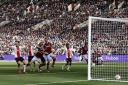 West Ham United's Nayef Aguerd scores their side's first goal of the game during the Premier League match at the London Stadium, London. Picture date: Sunday April 2, 2023.