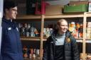 Hampshire's new signing Ali Orr and Southern Vipers' Alice Monaghan visited the local food bank.