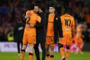 Hull City boss Liam Rosenior congratulates his players after their 2-1 win at St Mary's.