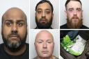 Mohammed Laher (left) has been jailed along with Myles Shepherd (top right), Mohammed Ismail (middle top row), and Andrew Bullough (middle bottom row) in connection with an investigation into serious organised crime