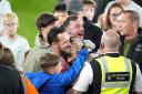 Saints manager Russell Martin celebrated with family after his side secured passage to a Wembley final