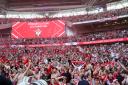 Southampton fans celebrate promotion to the Premier League at Wembley
