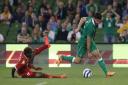 Shane Long in action for the Republic of Ireland against Oman last night.