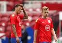 England's Ben White and James Ward-Prowse warming up before the international friendly match at Riverside Stadium, Middlesbrough. Picture date: Sunday June 6, 2021. PA Photo. See PA story SOCCER England. Photo credit should read: Lee Smith/PA