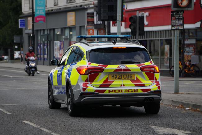 A stock image of a Hampshire Constabulary patrol car in Above Bar Street, Southampton, in September 2021