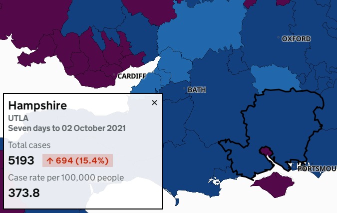 The latest Covid case map for Hampshire