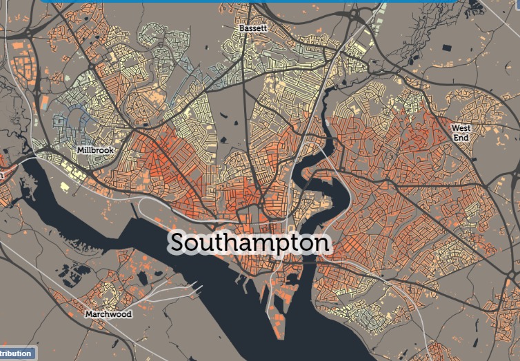 The map showing overall health in Southampton. Map by Consumer Data Research Centre (CDRC)