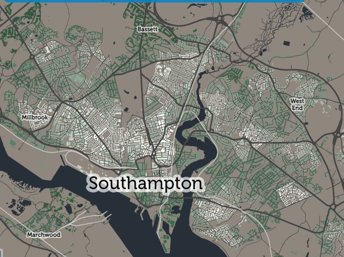 The map showing access to GPs in Southampton. Map by Consumer Data Research Centre (CDRC)