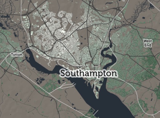The map showing access to hospitals in Southampton. Map by Consumer Data Research Centre (CDRC)