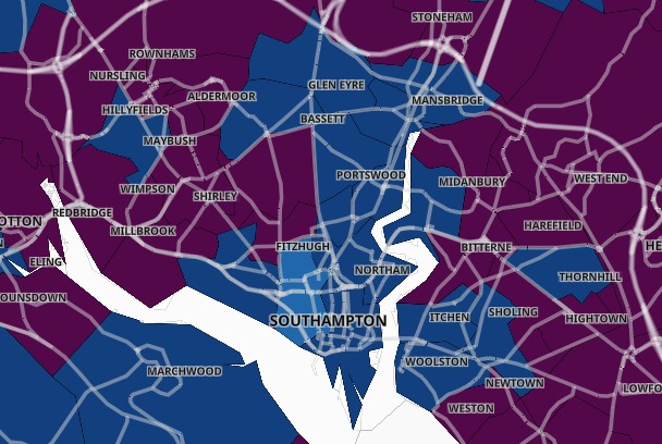 The latest Covid map using Government data for Southampton 