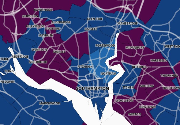 The latest Covid map using Government data for Southampton 