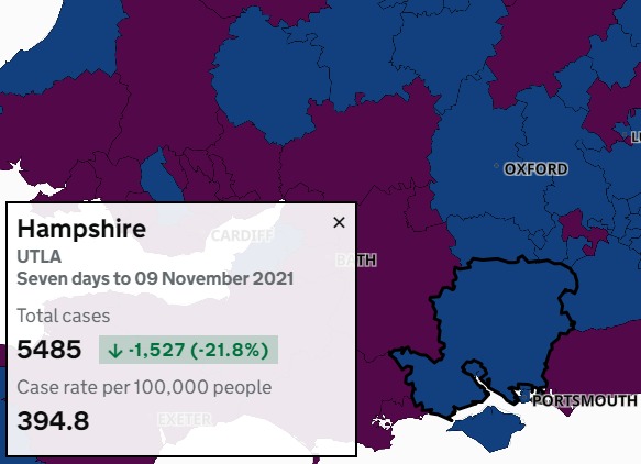 The latest Covid map using Government data for Hampshire 