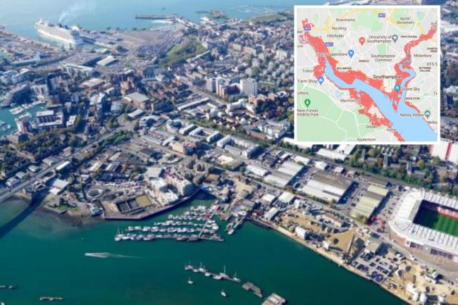Where in Southampton will be underwater by 2050?