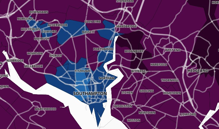 The latest Covid Government data map for Southampton