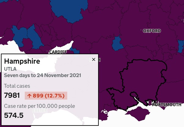 The latest Covid Government data map for Hampshire