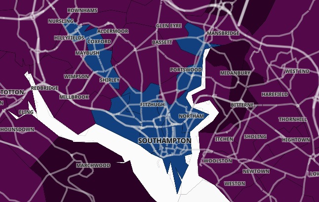 The latest Covid map for Southampton using Government data 