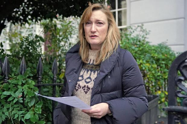 Daily Echo: Allegra Stratton speaking outside her home in north London where she announced that she has resigned 