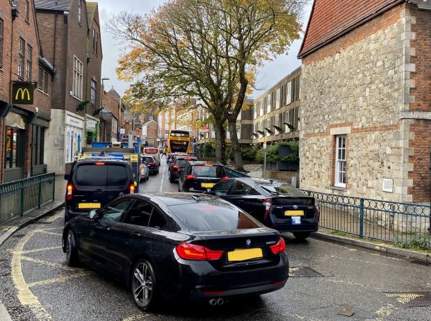 Daily Echo: Congestion at St George's Street in WInchester.