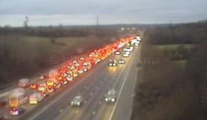 Traffic building on the M27 follwing a vehicle fire. Phot: Highways England