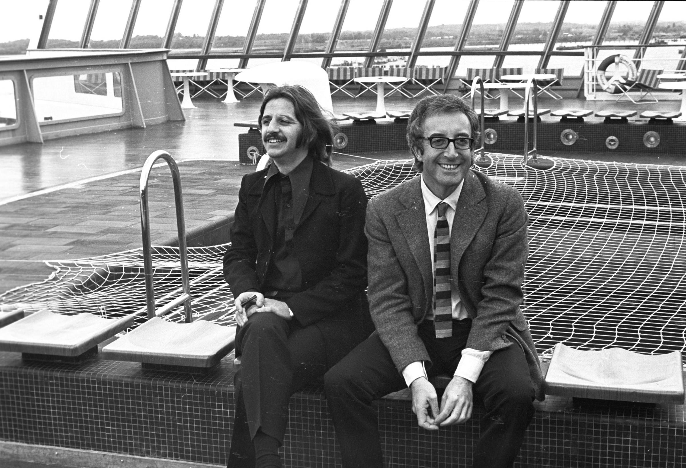 Peter Sellers and Ringo Starr aboard the QE2. 16th May 1969. THE SOUTHERN DAILY ECHO ARCHIVES - HAMPSHIRE HERITAGE SUPPLEMENT. Ref - 2259E