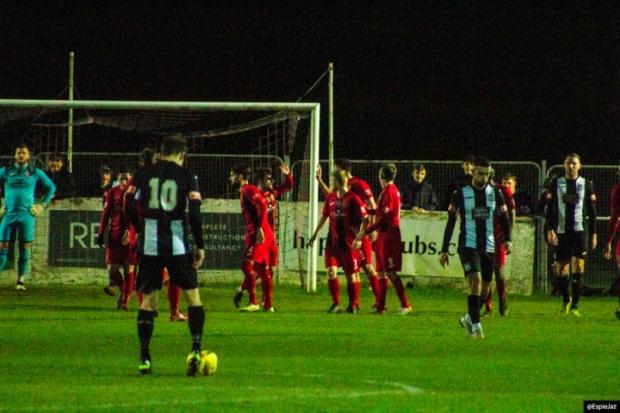 Winchester celebrate during their 3-1 win over local rivals Sholing (Pic: @EspieJaz / Sholing FC)