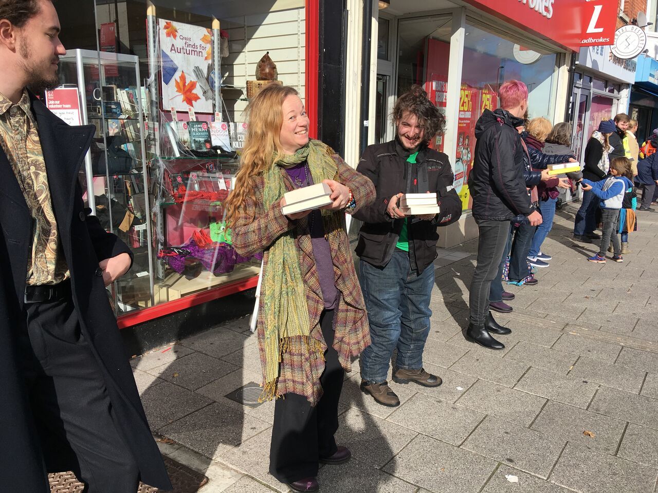Human Chain along Portswood road to move October Books to new store- Credit October Books