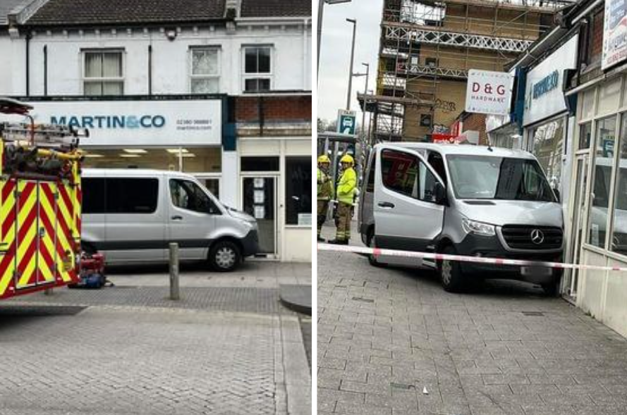 Van crashes into shop on London Road Southampton