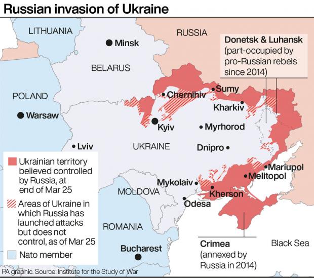 Daily Echo: Russian invasion of Ukraine. Photo via PA Graphics. 